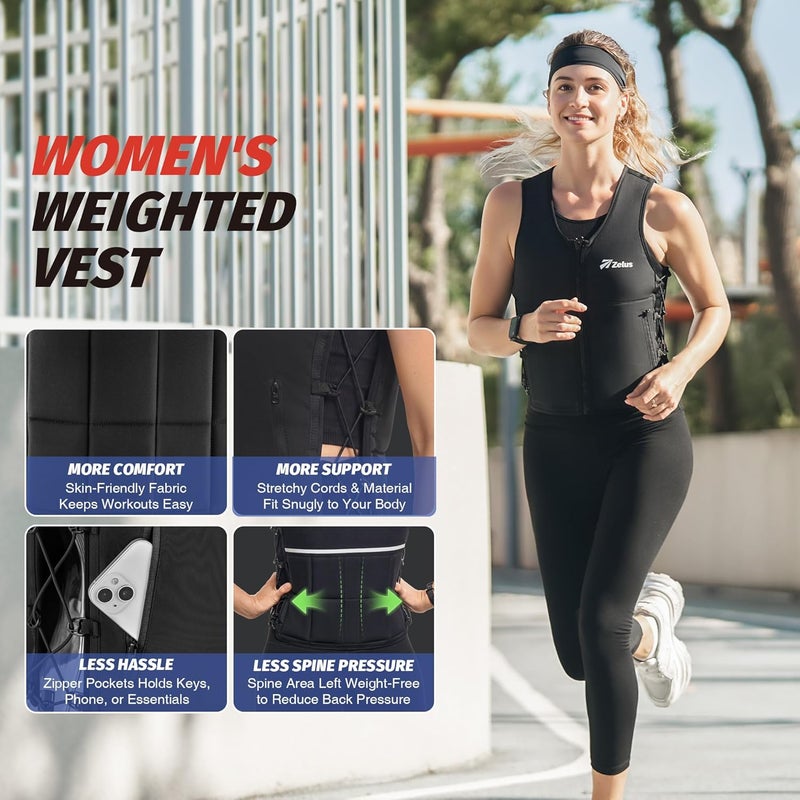 ZELUS Weighted Vest, 10&15lb. Z-Fit Weight Vest for Women Men with Adjustable Soft Iron Weights, Unisex Training Vest for Walking Strength Training, Workout Vest with Pockets Reflective Strip (Black, M/L) - Image 2
